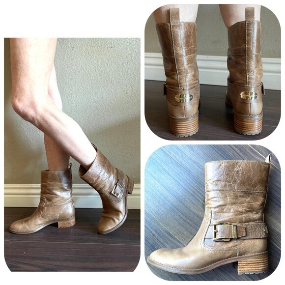Michael Kors buckle brown wrinkled Leather short boots 7 - Picture 1 of 13